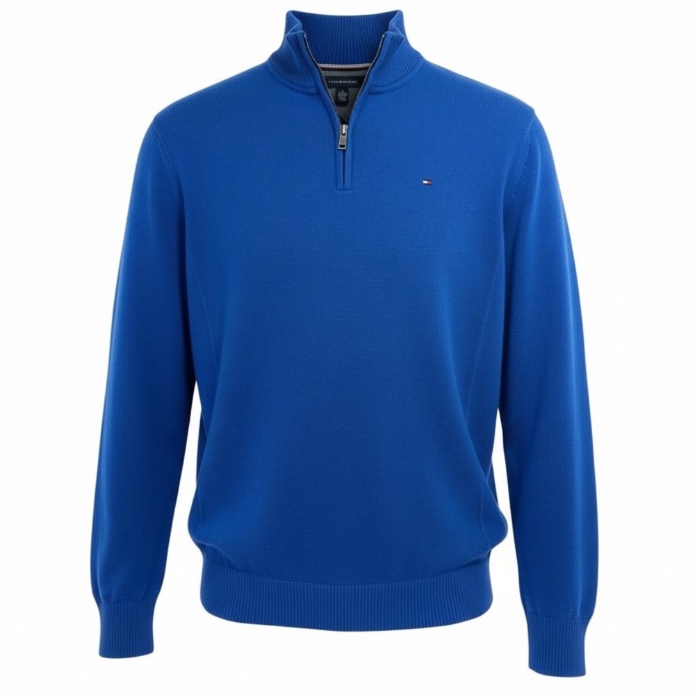 Tommy Hilfiger Mens XXL Blue Cotton 1/4 Zip Pullover Sweater (F39)